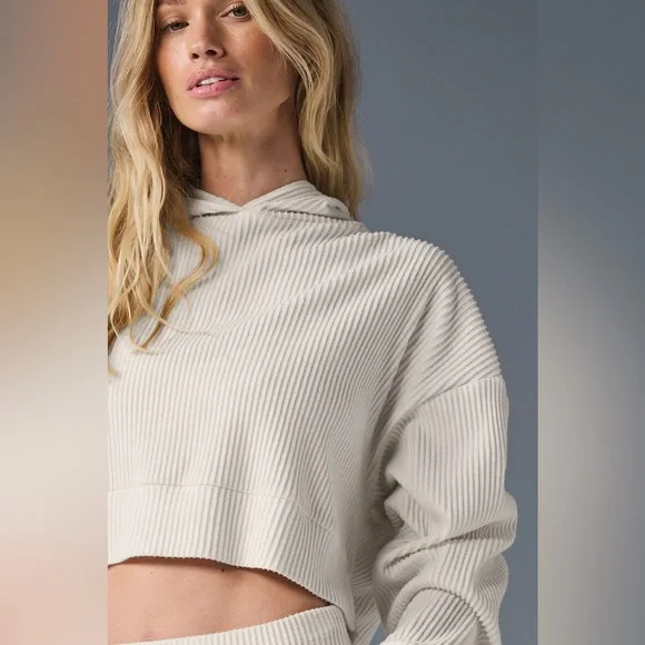 Alo Cream Muse Ribbed Hoodie small/medium - Picture 3 of 10